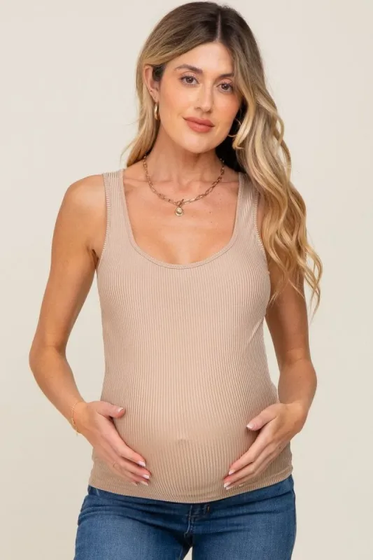 Mocha Sleeveless Ribbed Maternity Top sold by Pinkblush