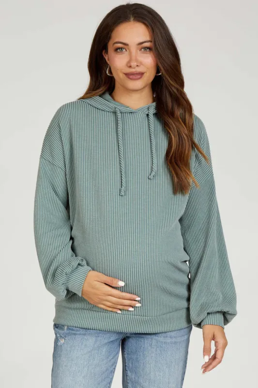 Light Olive Ribbed Hooded Maternity Top sold by Pinkblush