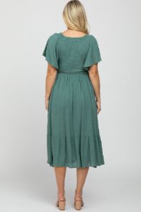 Mint Smocked Ruffle Maternity Dress sold by Pinkblush