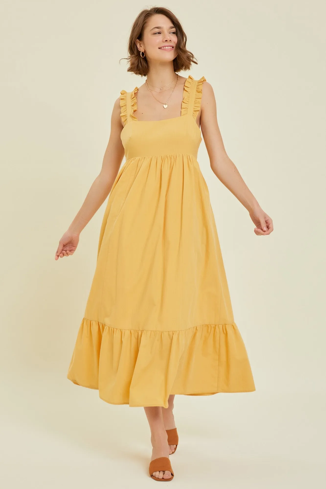 Yellow Ruffle Accent Back Tie Midi Dress sold by Pinkblush product image thumbnail 4