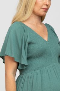 Mint Smocked Ruffle Maternity Dress sold by Pinkblush