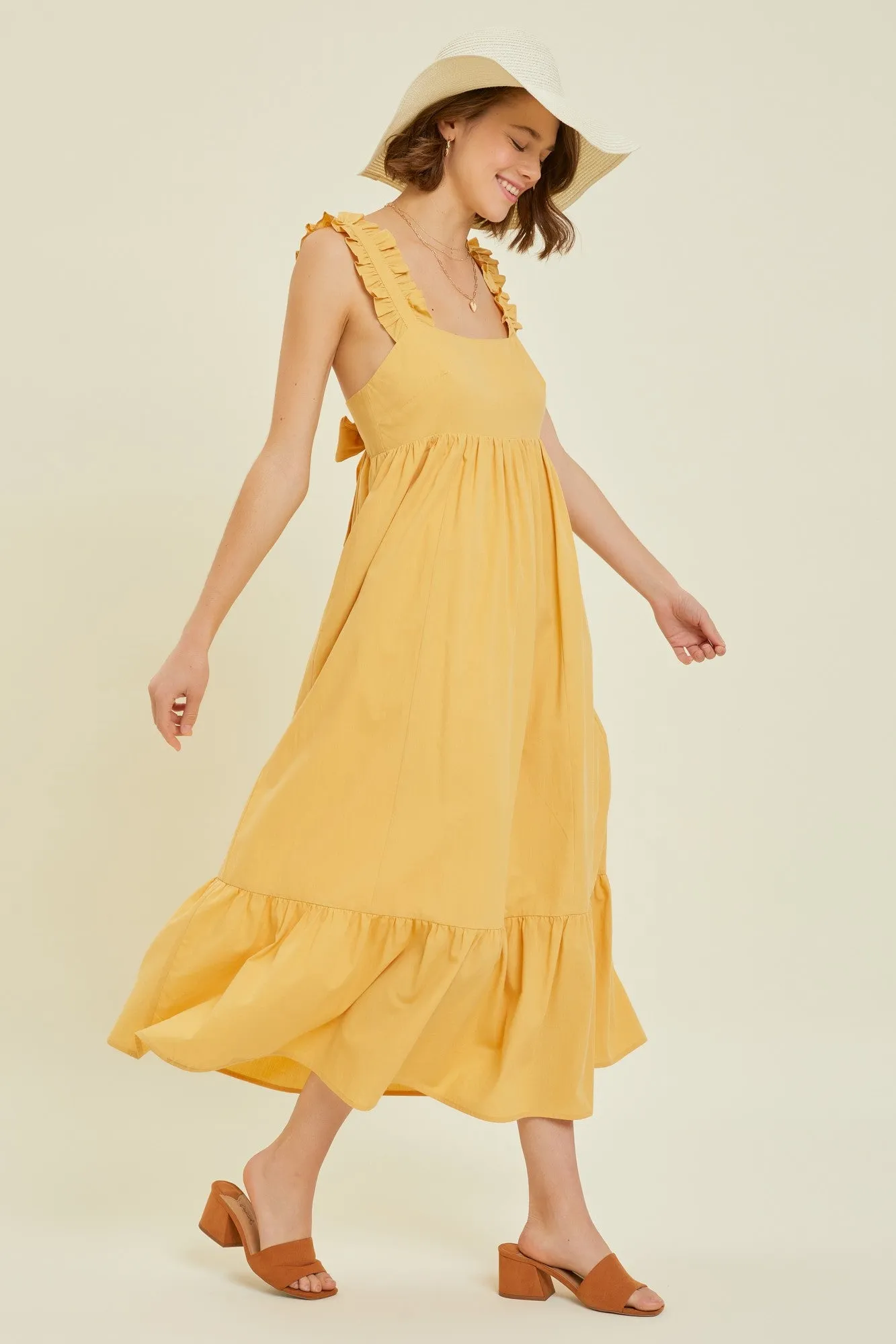 Yellow Ruffle Accent Back Tie Midi Dress sold by Pinkblush product image thumbnail 2