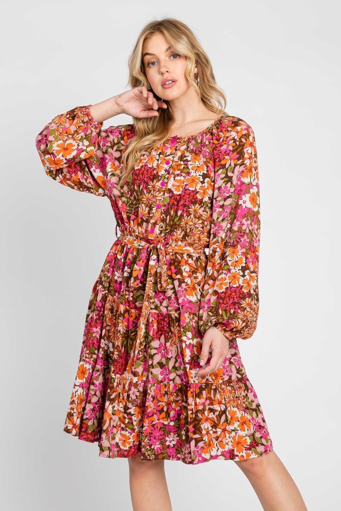 Pink Multi Printed Tiered Dress sold by Pinkblush