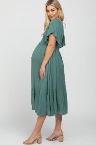 Mint Smocked Ruffle Maternity Dress sold by Pinkblush