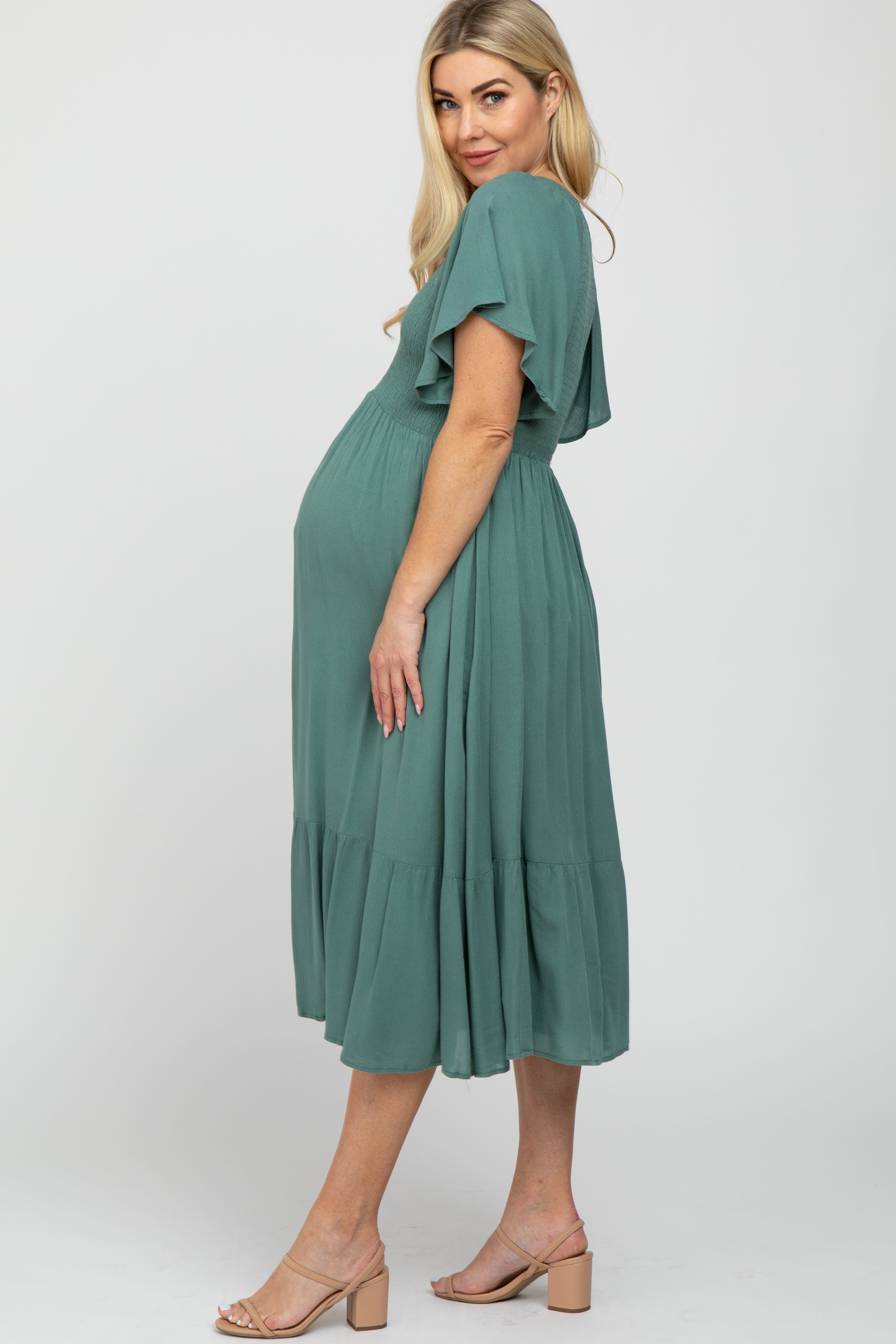 Mint Smocked Ruffle Maternity Dress sold by Pinkblush product image thumbnail 2