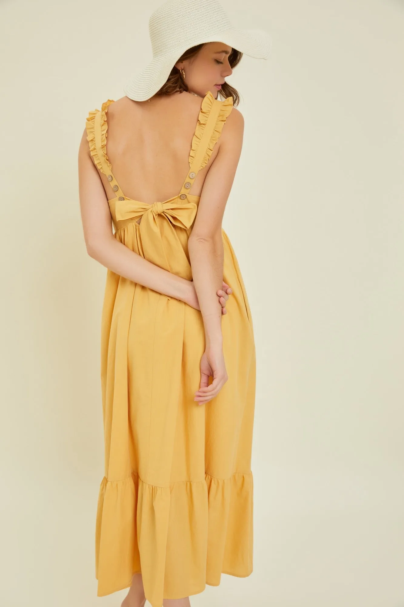 Yellow Ruffle Accent Back Tie Midi Dress sold by Pinkblush product image thumbnail 3