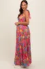 Magenta Floral Shoulder Tier Smocked Maternity Maxi Dress sold by Pinkblush