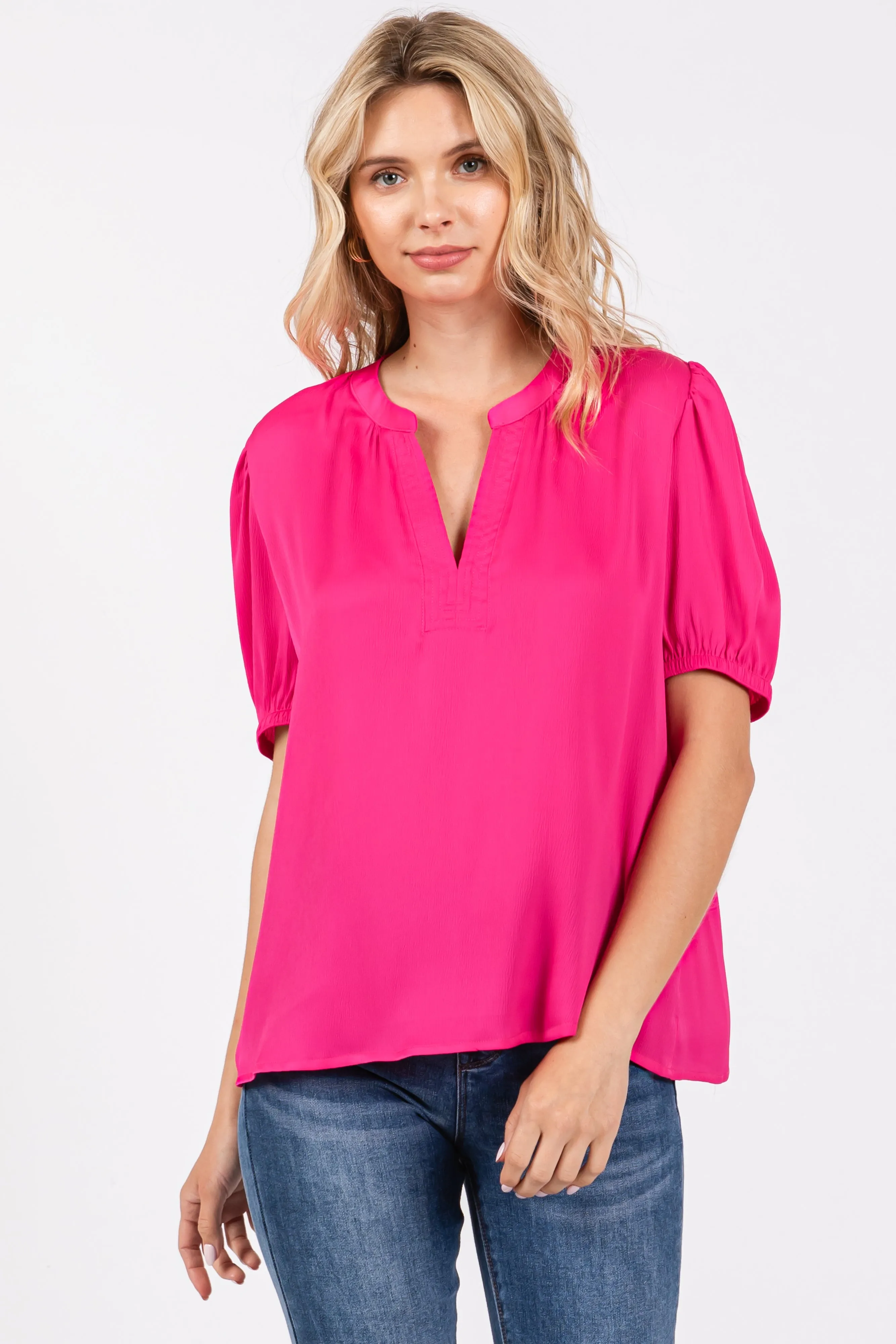 Fuchsia V-Neck Puff Sleeve Maternity Blouse sold by Pinkblush product image thumbnail 4