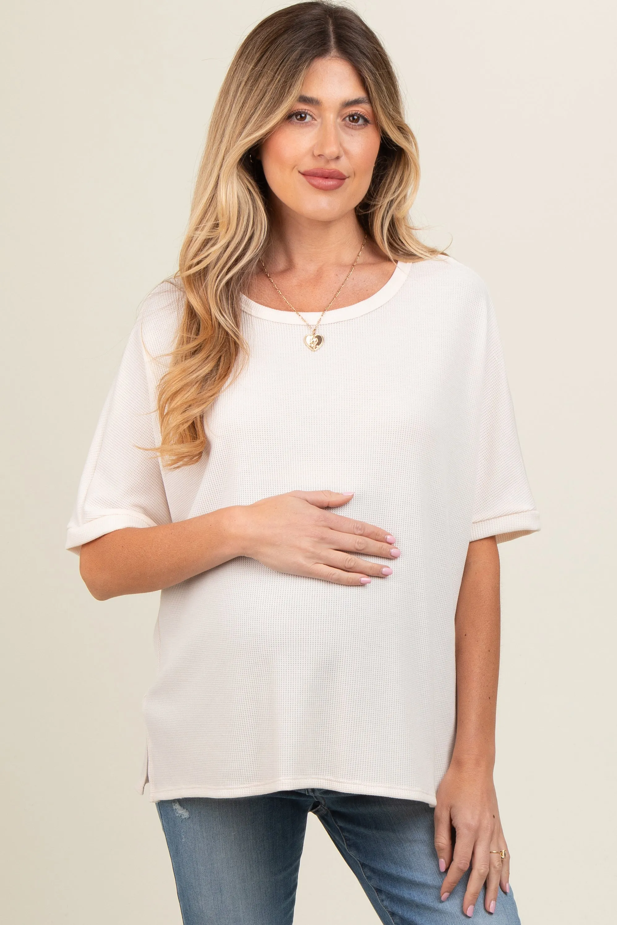 Cream Waffle Knit Dolman Maternity Top sold by Pinkblush product image thumbnail 2