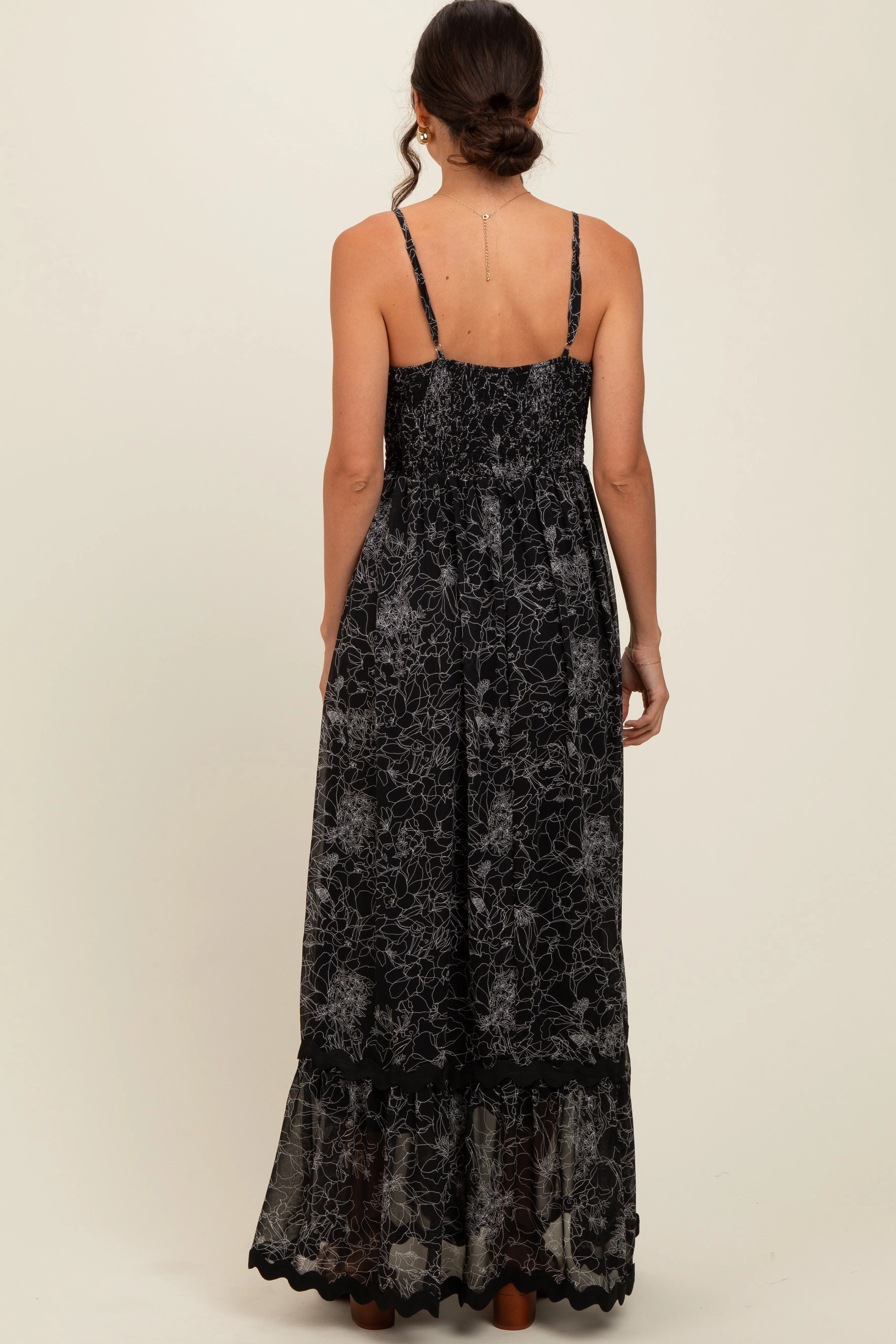 Black Floral Contrast Trim Maxi Dress sold by Pinkblush product image thumbnail 4