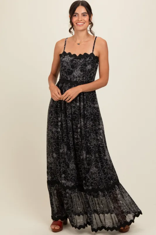 Black Floral Contrast Trim Maxi Dress sold by Pinkblush