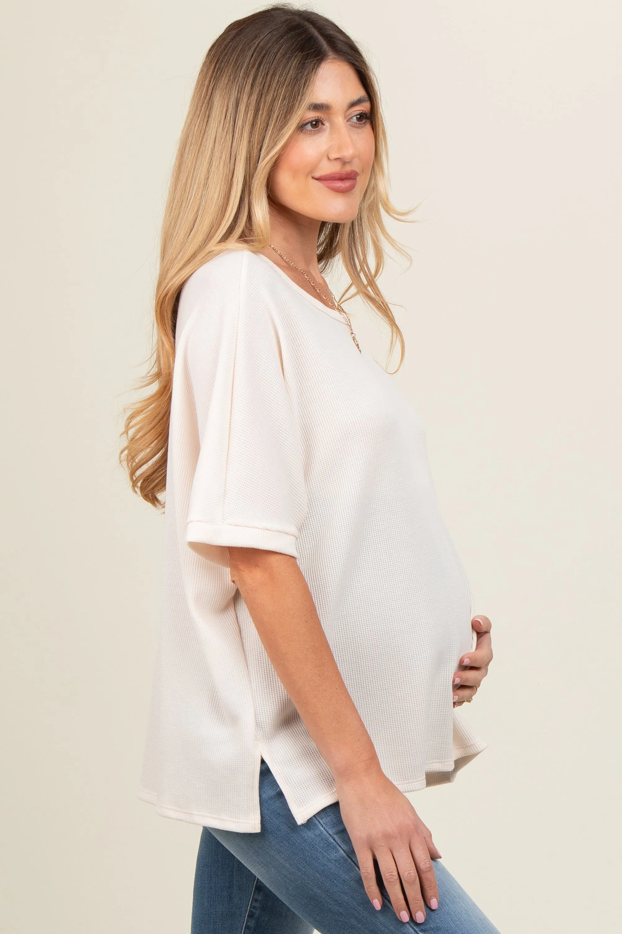 Cream Waffle Knit Dolman Maternity Top sold by Pinkblush product image thumbnail 3