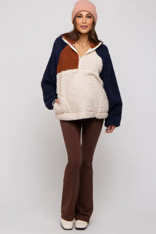 Ivory Colorblock Oversized Fleece Maternity Pullover Top sold by Pinkblush