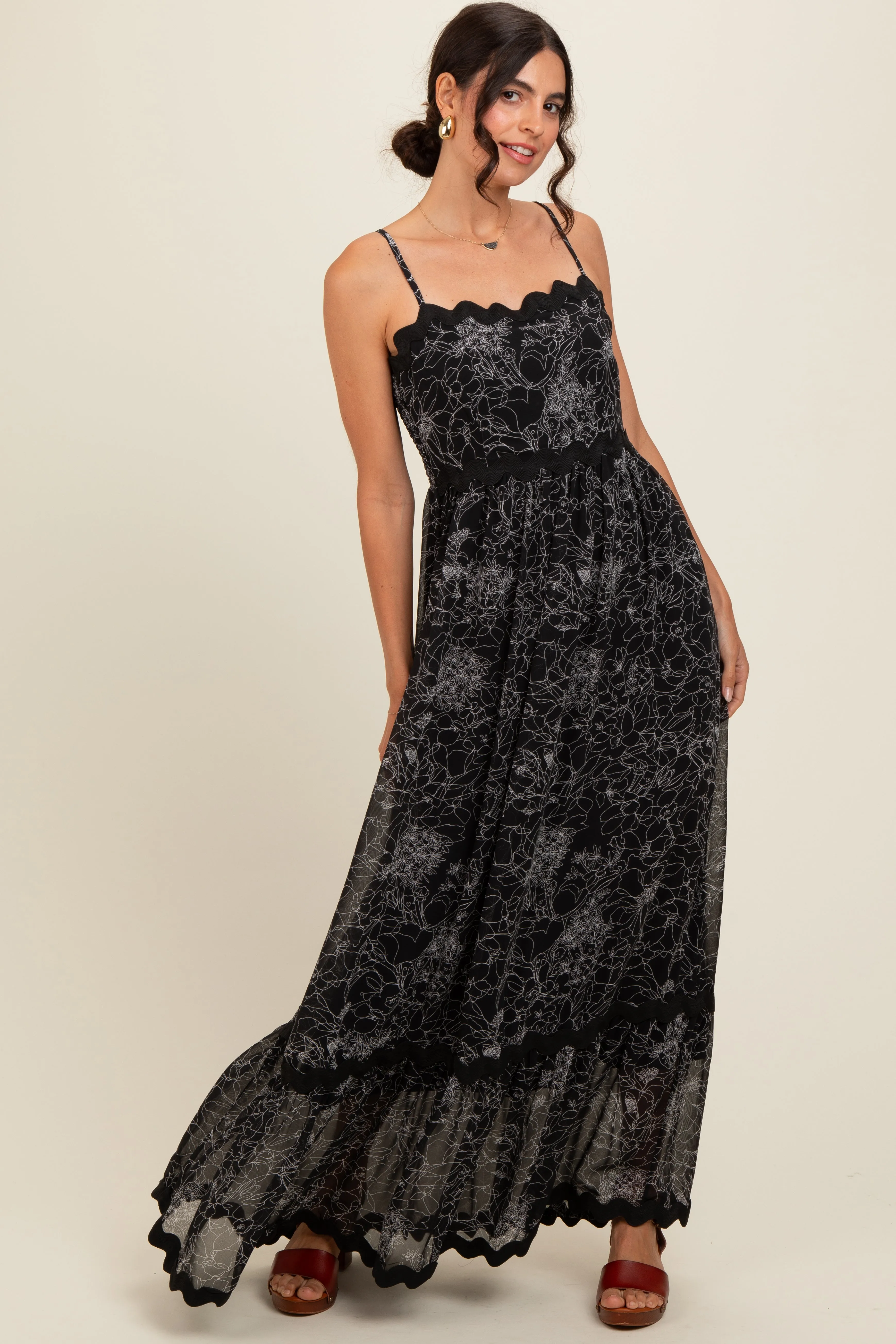 Black Floral Contrast Trim Maxi Dress sold by Pinkblush product image thumbnail 2