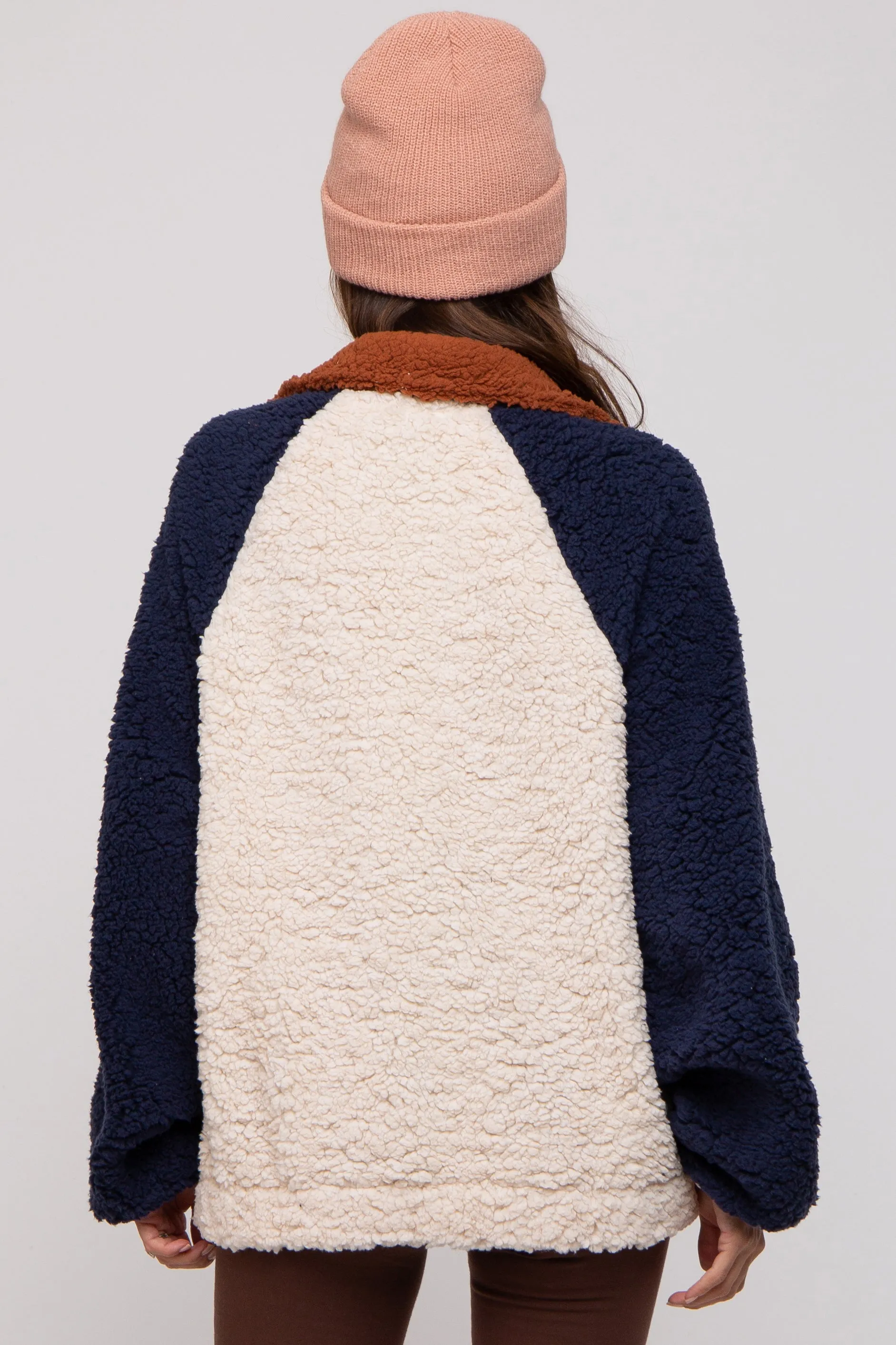 Ivory Colorblock Oversized Fleece Maternity Pullover Top sold by Pinkblush product image thumbnail 5