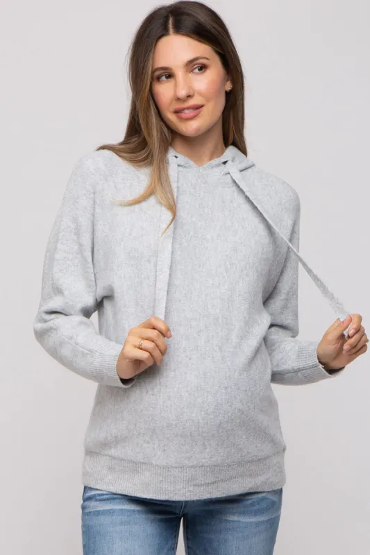 Heather Grey Drawstring Hooded Maternity Sweater sold by Pinkblush