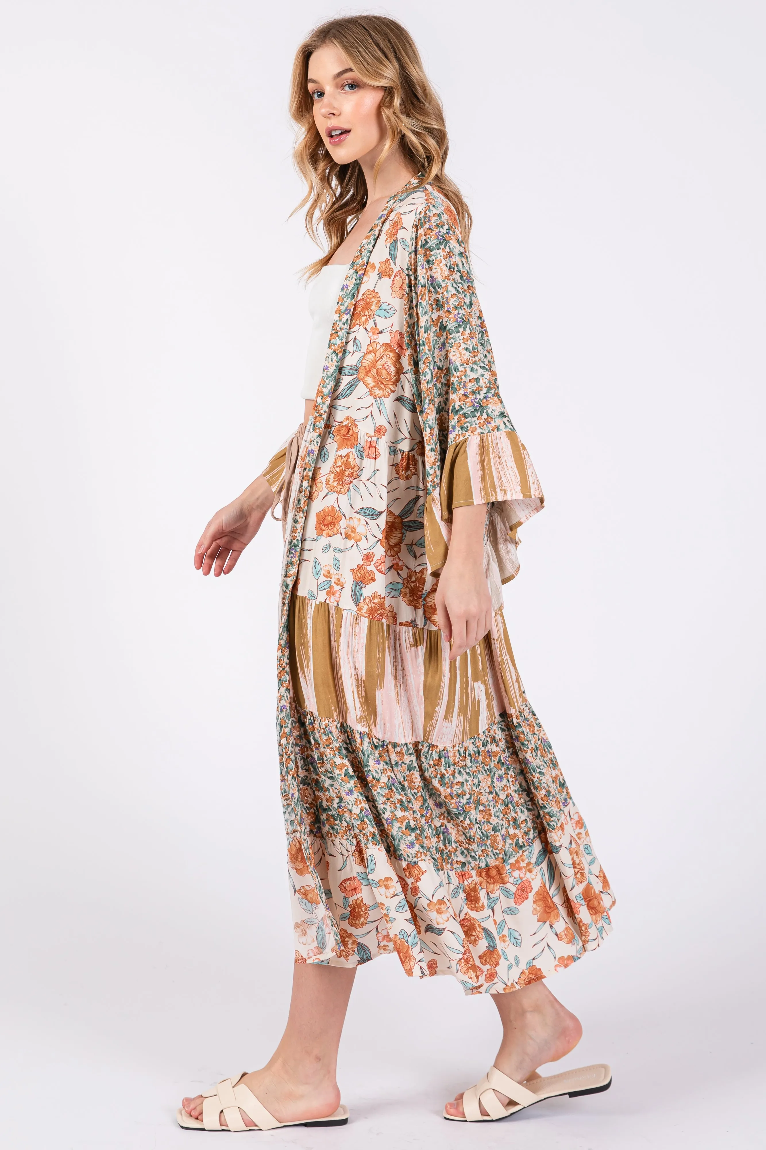 Cream Floral Tiered Ruffle Sleeve Cover Up sold by Pinkblush product image thumbnail 3