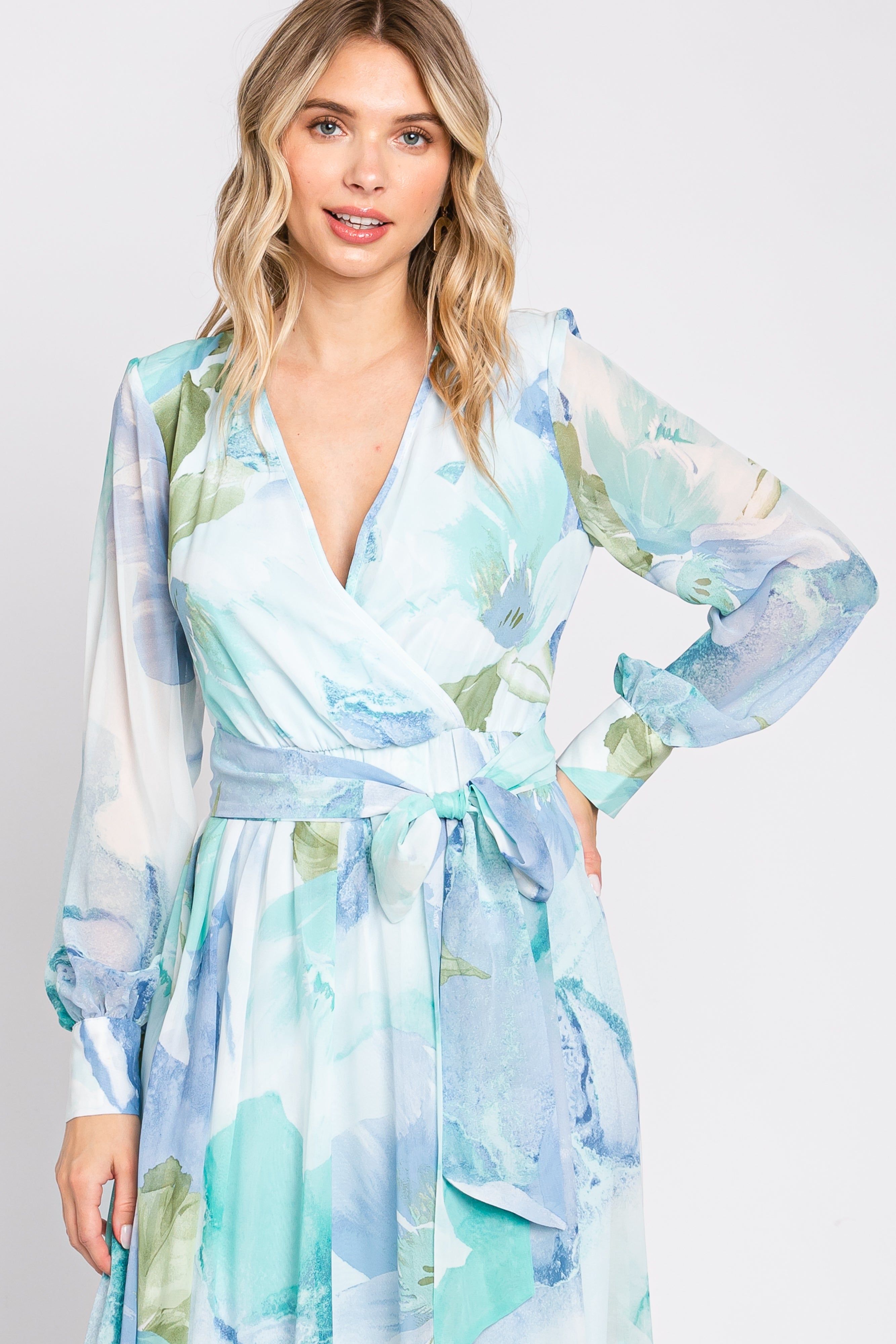 Blue Floral Chiffon Maxi Dress sold by Pinkblush product image thumbnail 4