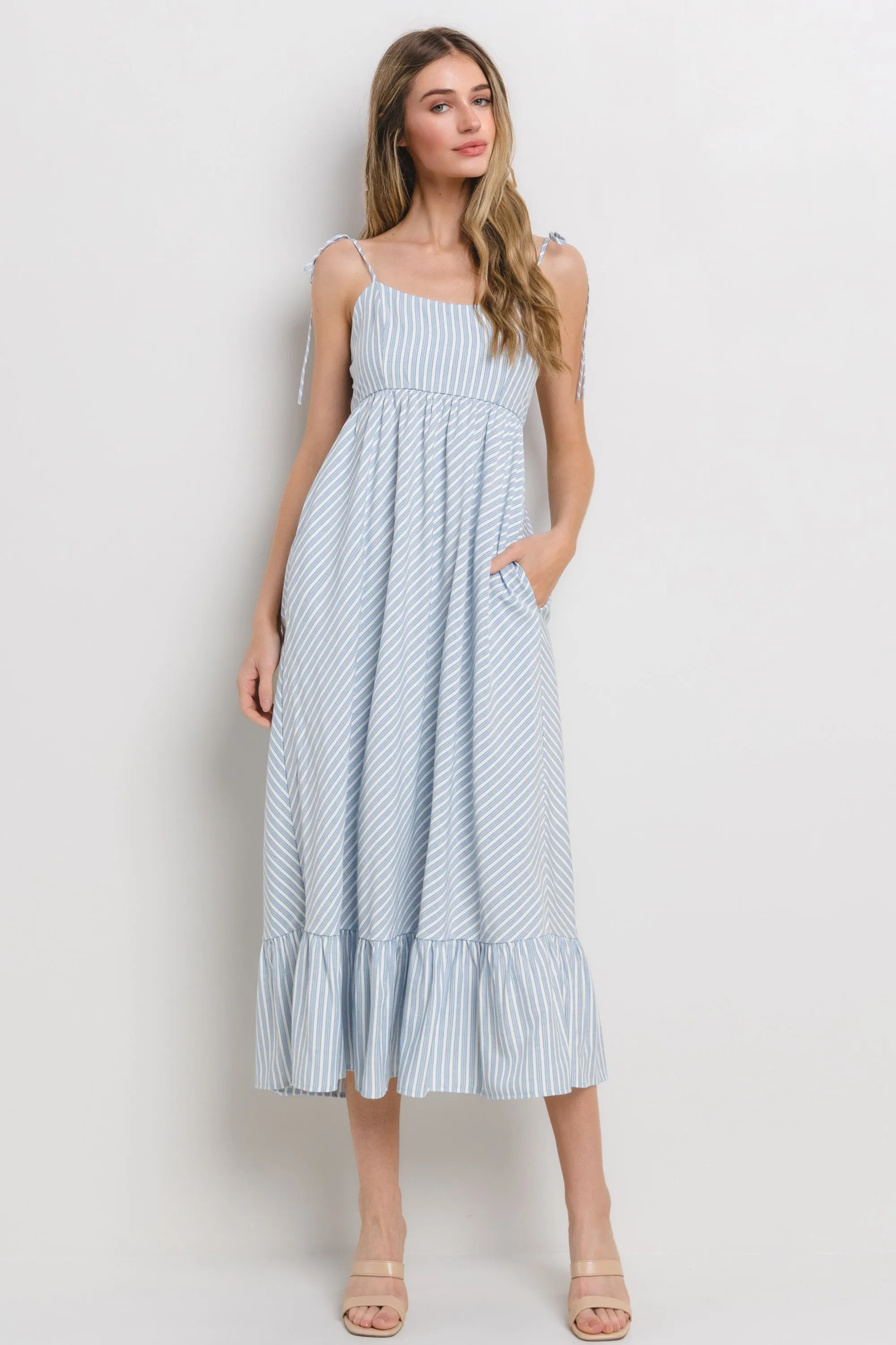Blue Striped Tie Strap Maternity Maxi Dress sold by Pinkblush product image thumbnail 4