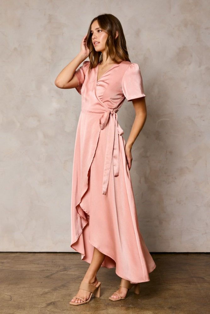 Blush Satin Tulip Hem Wrap Dress sold by Pinkblush product image thumbnail 2