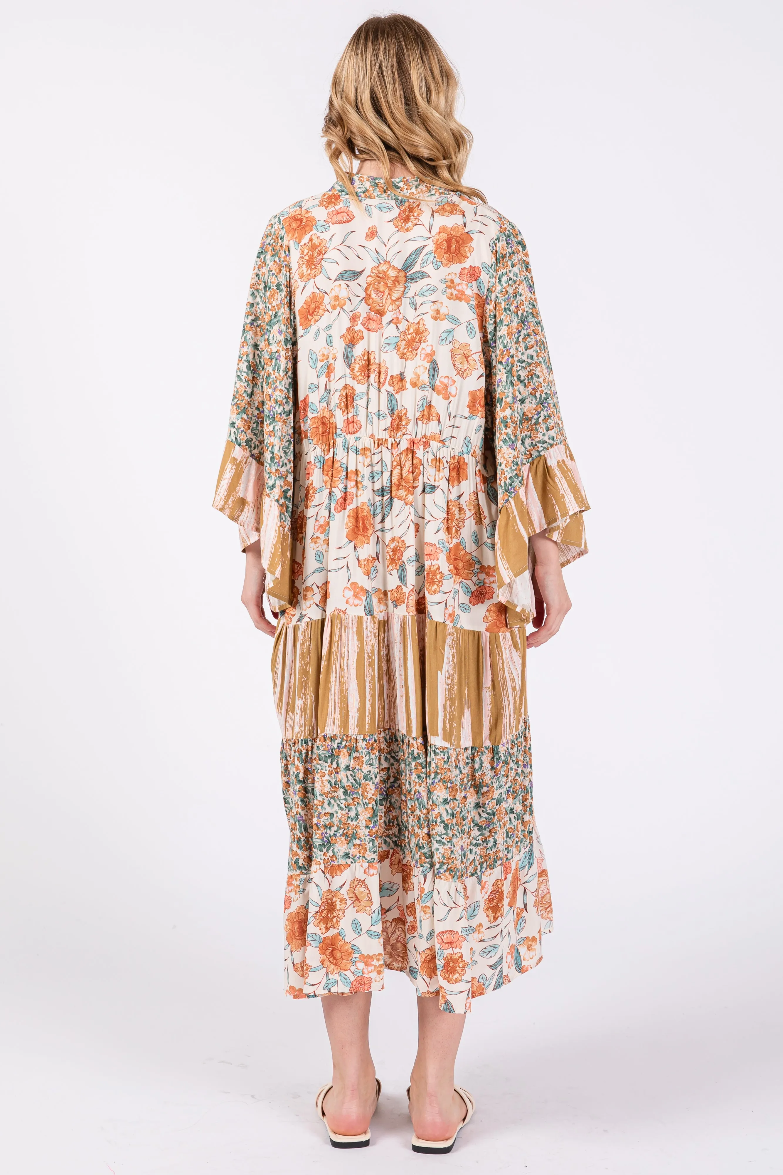 Cream Floral Tiered Ruffle Sleeve Cover Up sold by Pinkblush product image thumbnail 4