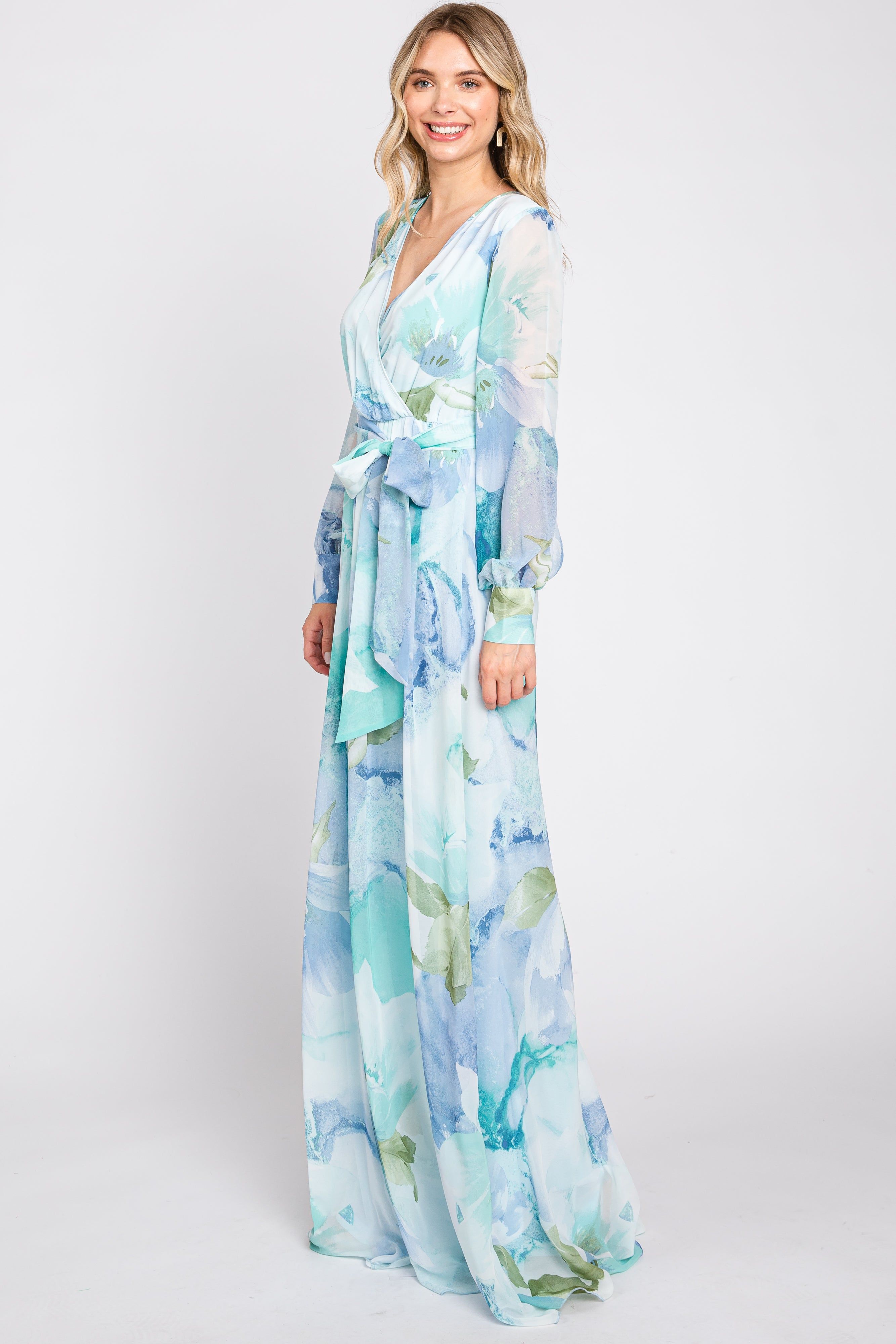 Blue Floral Chiffon Maxi Dress sold by Pinkblush product image thumbnail 2