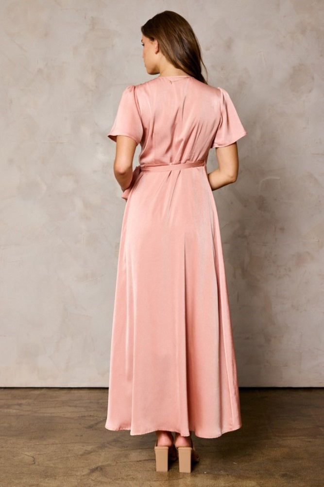 Blush Satin Tulip Hem Wrap Dress sold by Pinkblush product image thumbnail 3