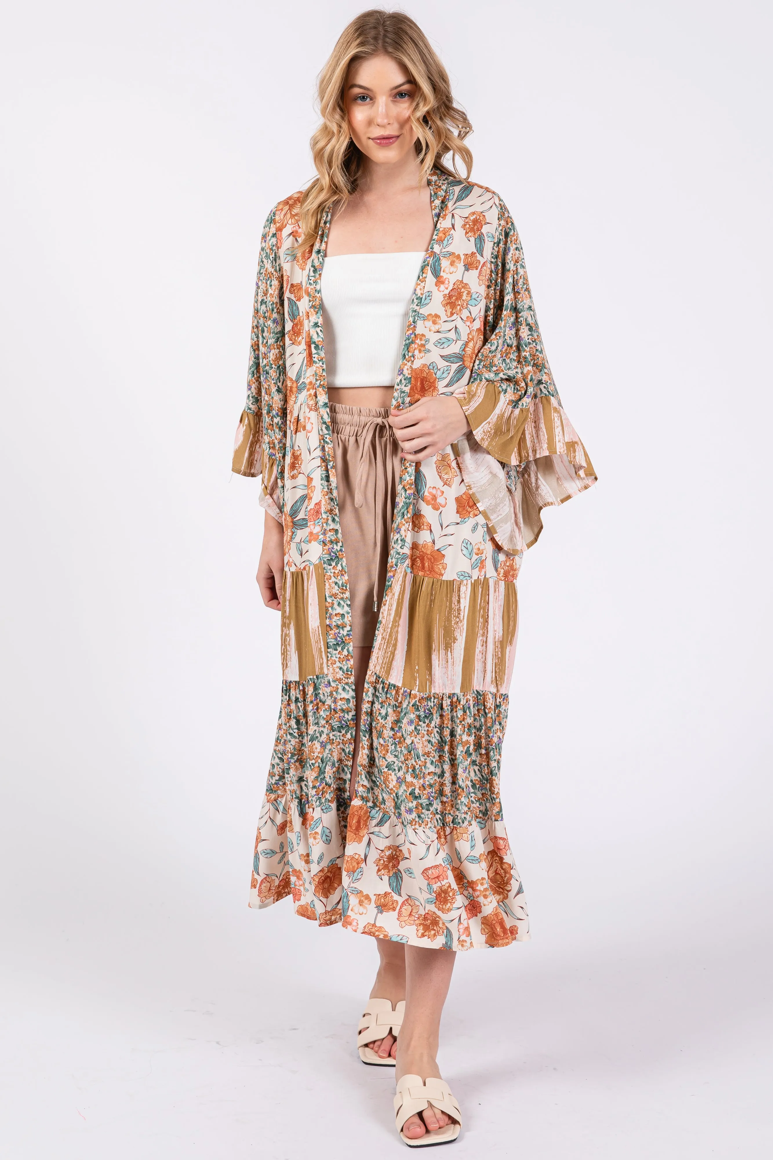 Cream Floral Tiered Ruffle Sleeve Cover Up sold by Pinkblush product image thumbnail 2