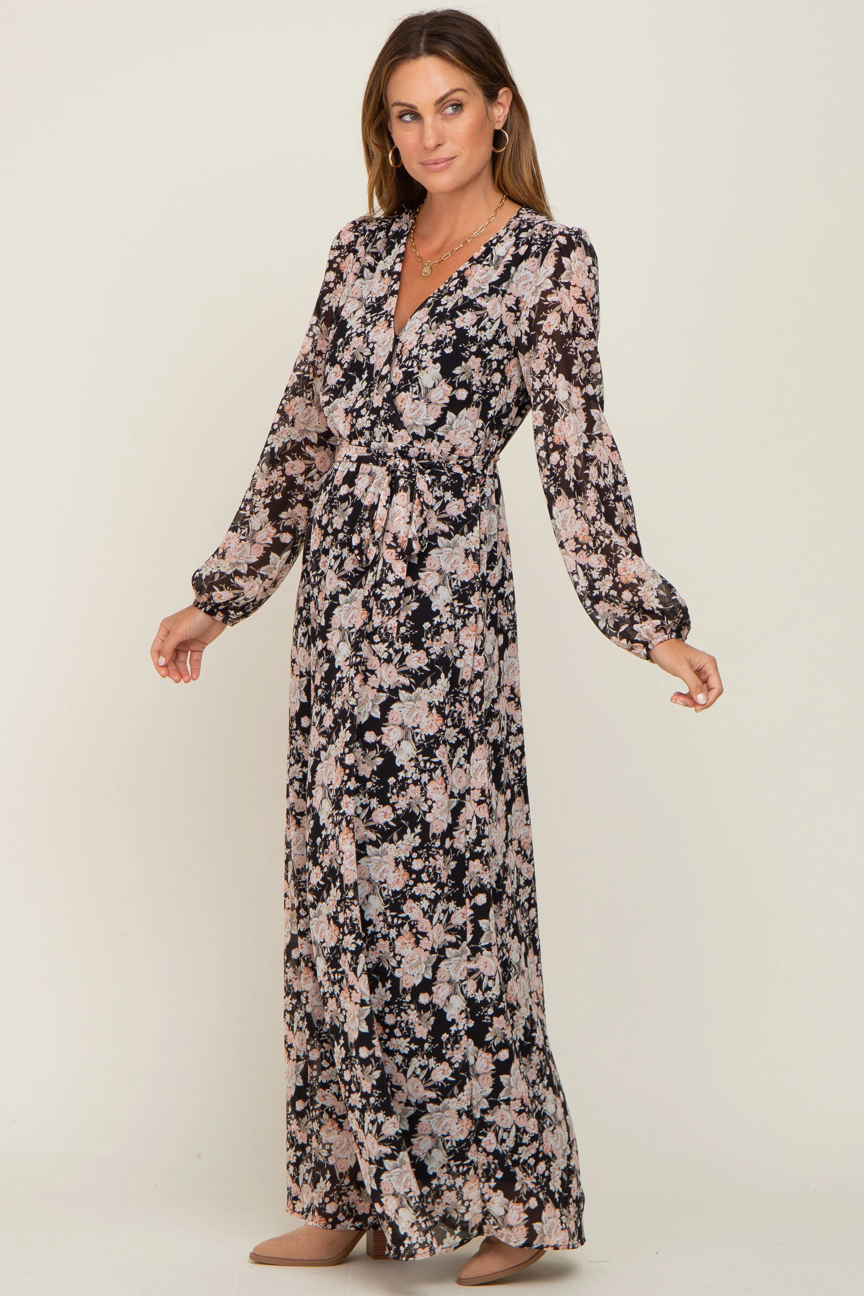 Black Floral Chiffon Maxi Dress sold by Pinkblush product image thumbnail 2
