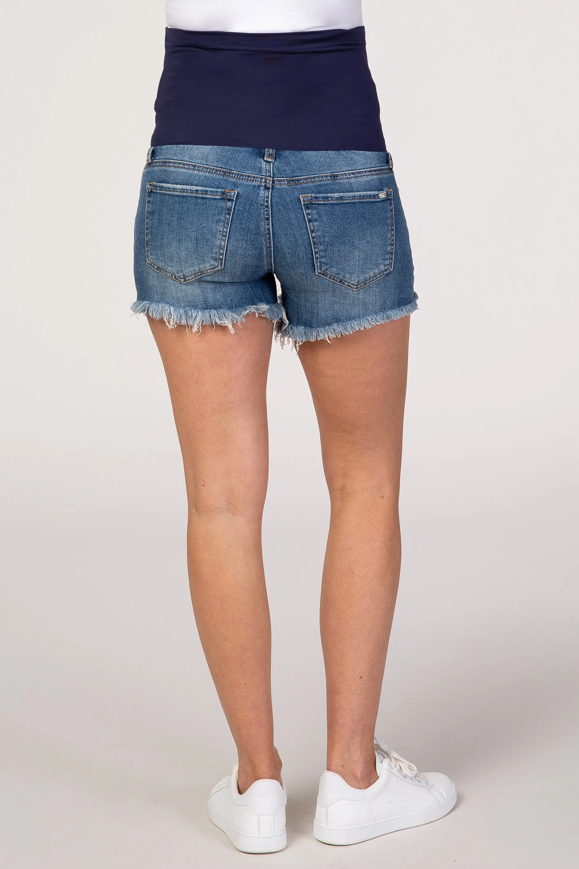 PinkBlush Blue Distressed Maternity Demin Shorts sold by Pinkblush product image thumbnail 4