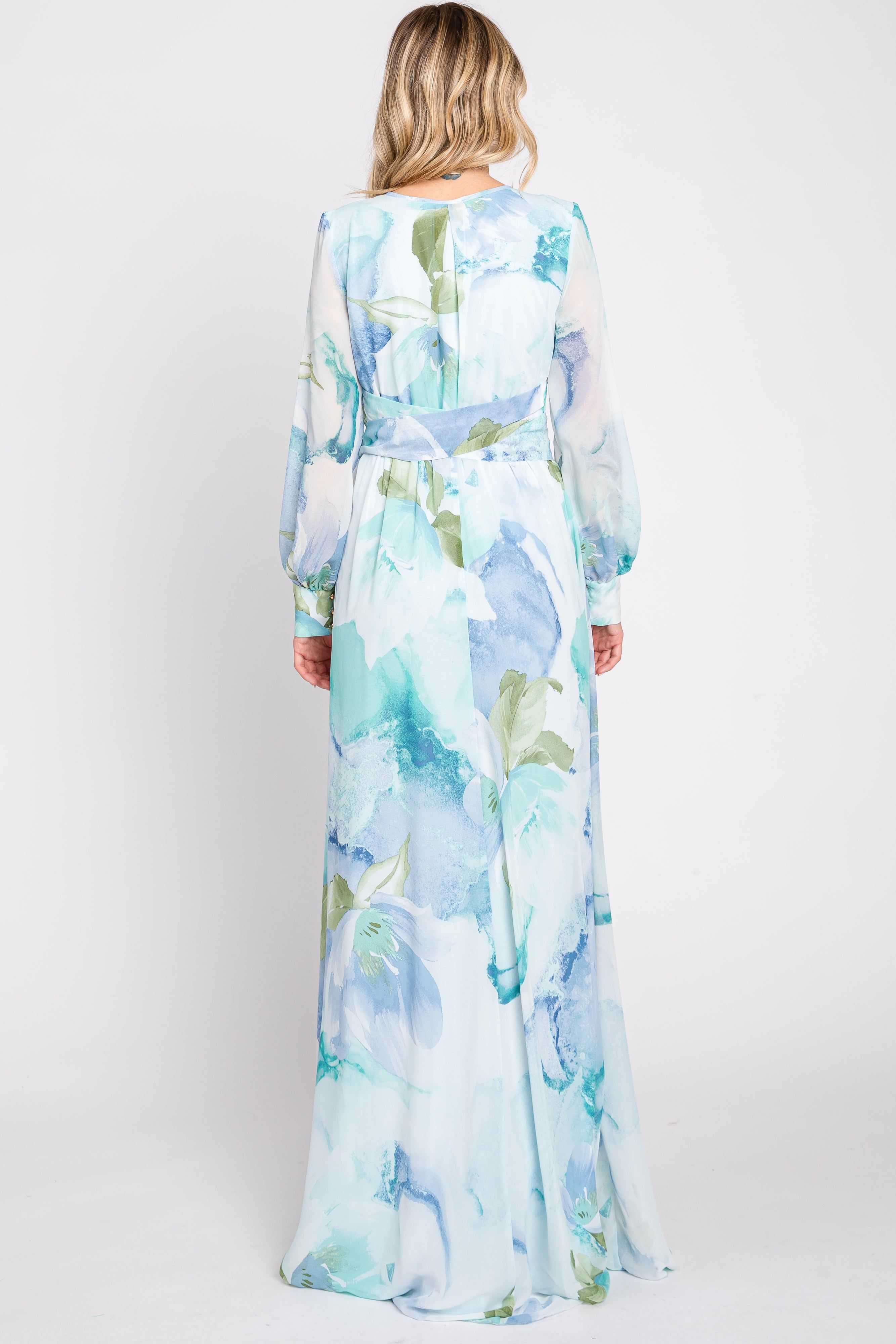 Blue Floral Chiffon Maxi Dress sold by Pinkblush product image thumbnail 3