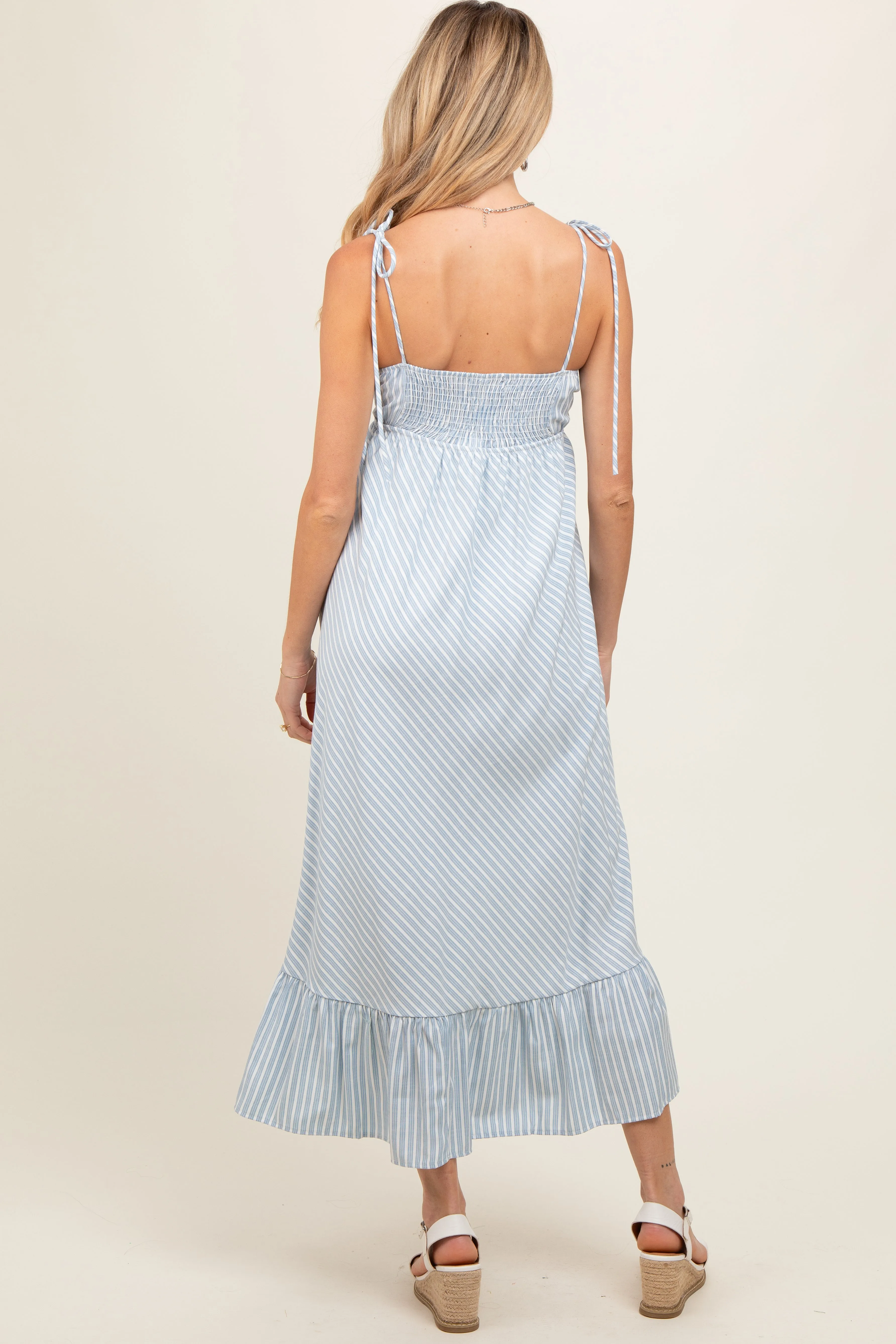 Blue Striped Tie Strap Maternity Maxi Dress sold by Pinkblush product image thumbnail 3