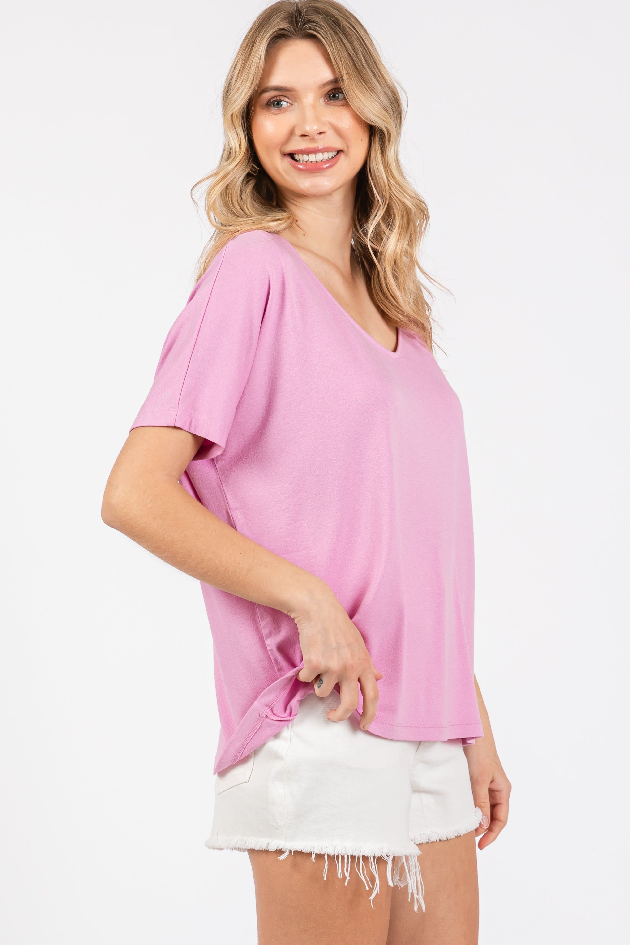Pink Short Dolman Sleeve V-Neck Top sold by Pinkblush product image thumbnail 2