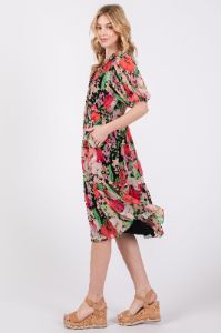 Black Floral Ruffle Tiered Maternity Midi Dress sold by Pinkblush