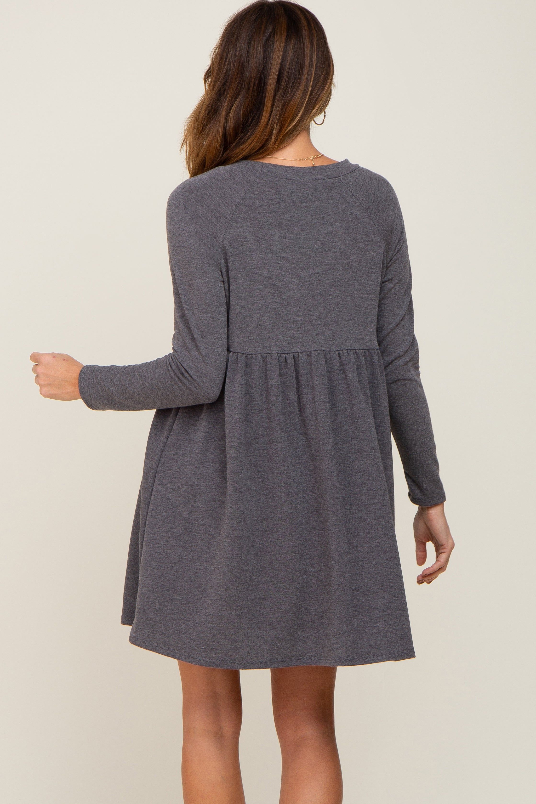 Charcoal Heathered Long Sleeve Dress sold by Pinkblush product image thumbnail 3