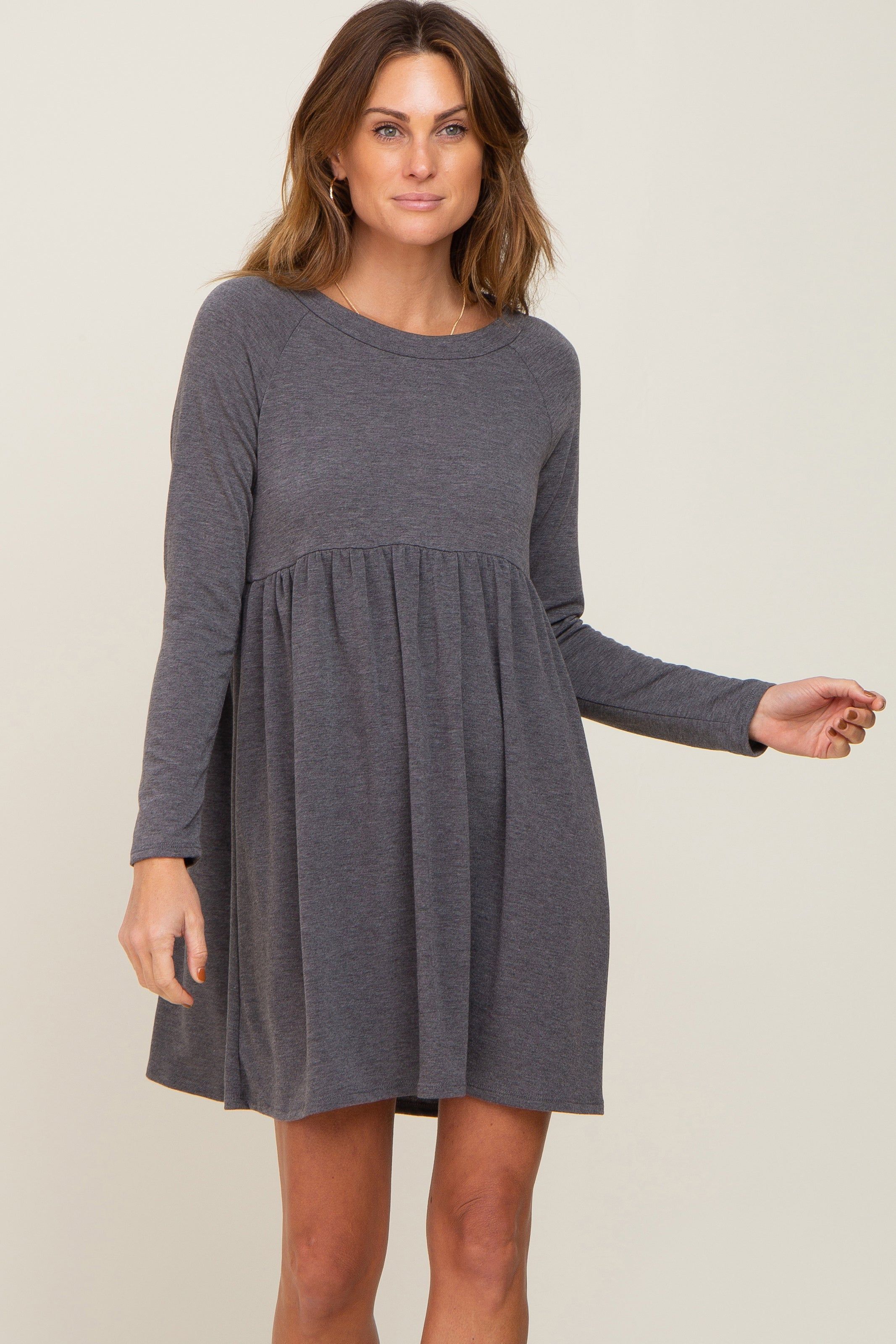 Charcoal Heathered Long Sleeve Dress sold by Pinkblush
