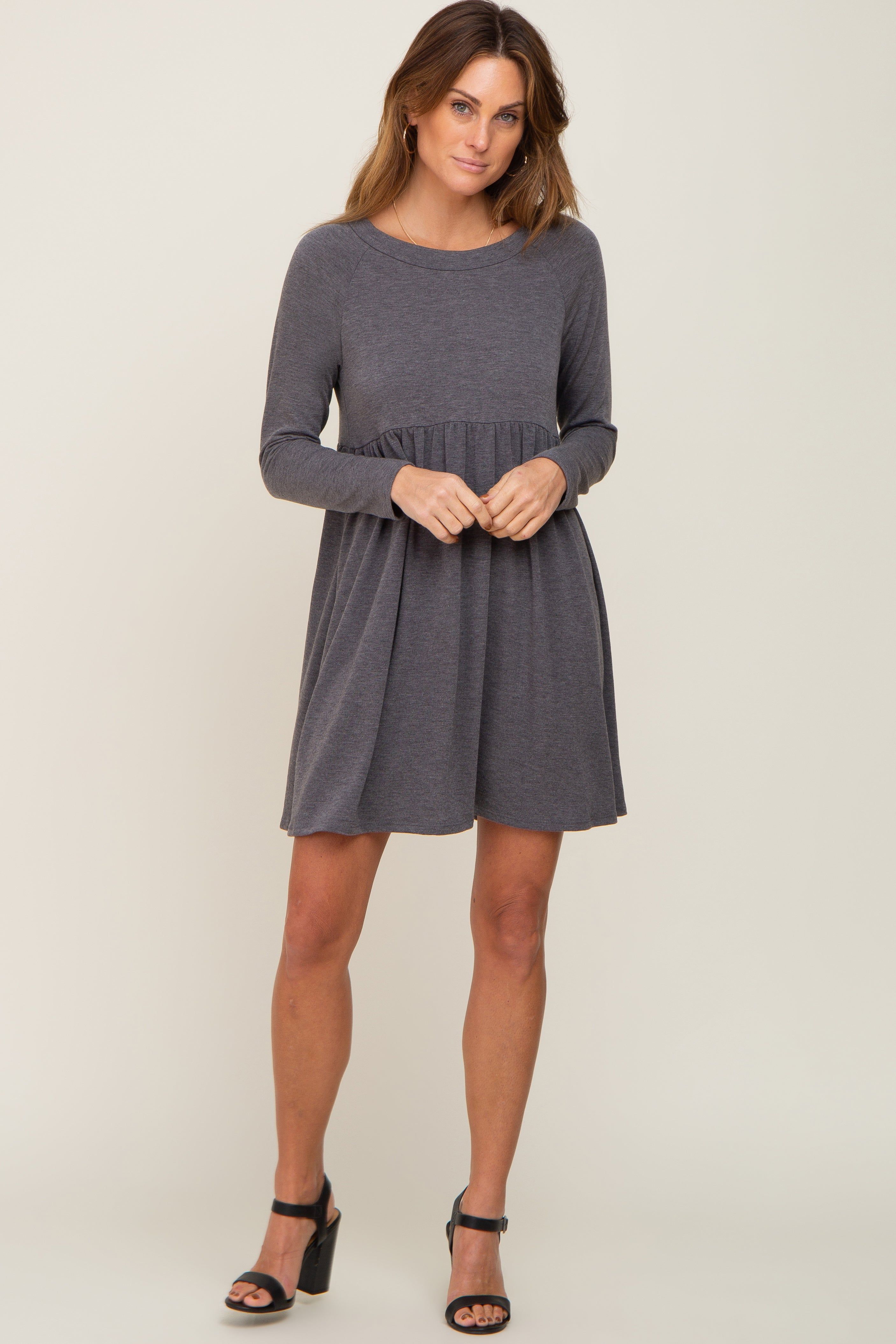 Charcoal Heathered Long Sleeve Dress sold by Pinkblush product image thumbnail 4