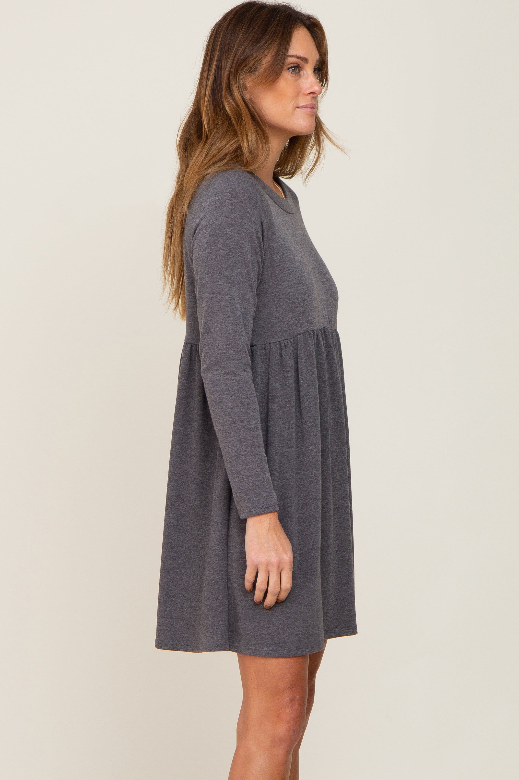 Charcoal Heathered Long Sleeve Dress sold by Pinkblush product image thumbnail 2