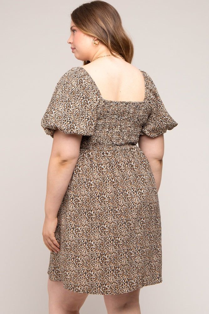 Cream Cheetah Print Knotted Puff Sleeve Plus Maternity Dress sold by Pinkblush product image thumbnail 3