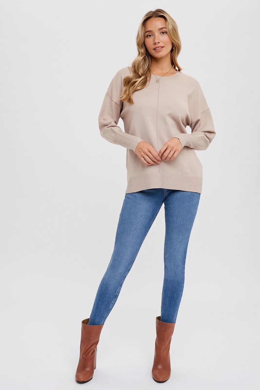 Beige Rib Knit Exposed Seam Sweater sold by Pinkblush product image thumbnail 2