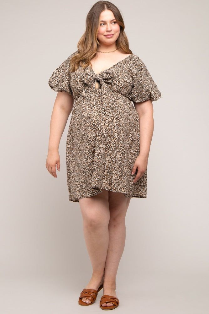 Cream Cheetah Print Knotted Puff Sleeve Plus Maternity Dress sold by Pinkblush product image thumbnail 5