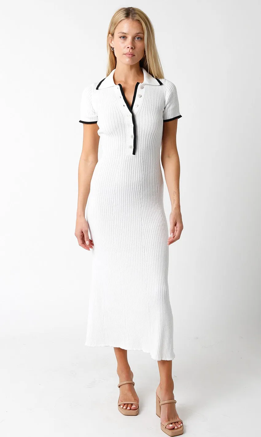 White Ribbed Knit Collared Button Front Dress sold by Pinkblush