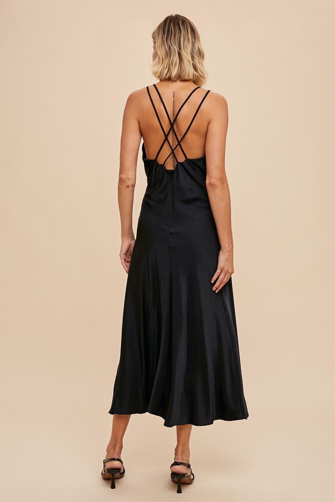 Black Matte Satin Lace Slip Dress sold by Pinkblush product image thumbnail 3