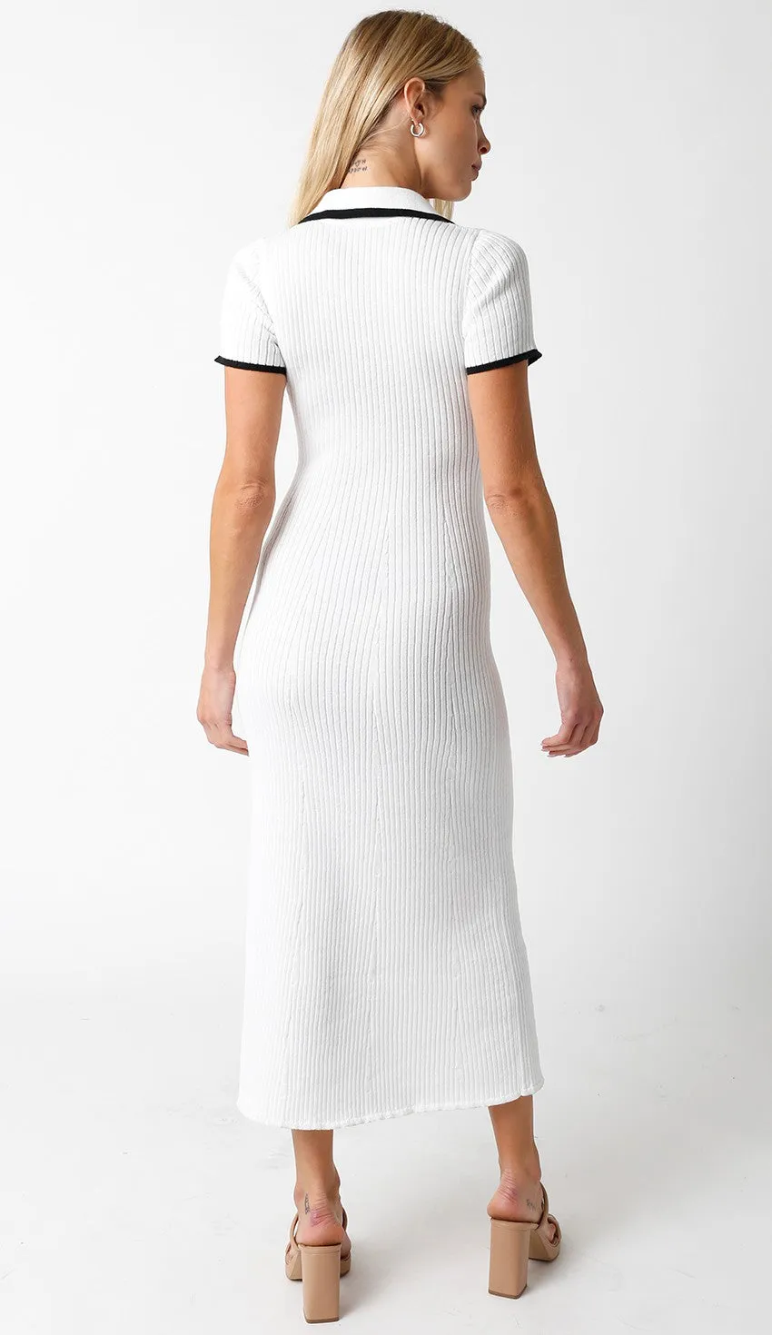 White Ribbed Knit Collared Button Front Dress sold by Pinkblush product image thumbnail 3