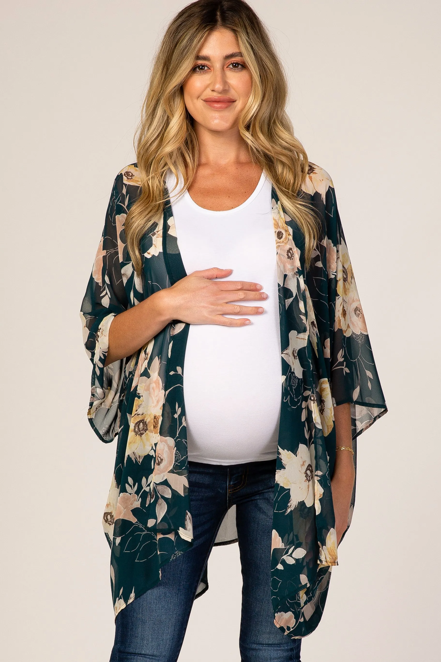 Forest Green Floral Sheer Maternity Cover Up sold by Pinkblush