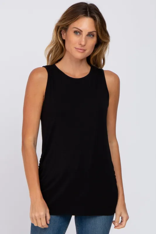 Black Sleeveless Ruched Top sold by Pinkblush