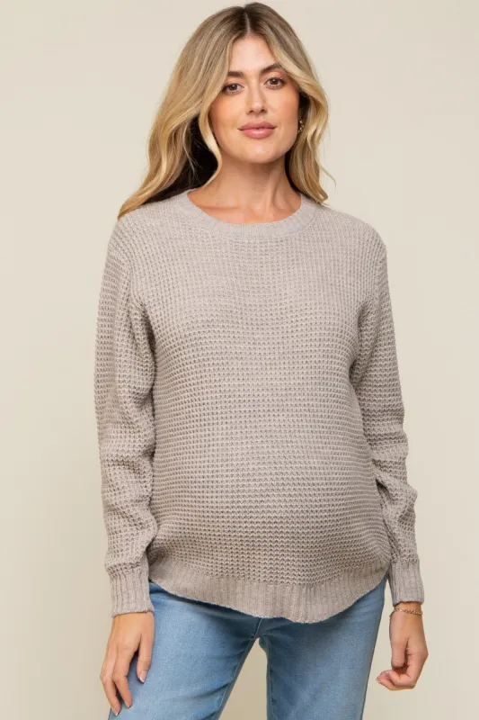 Taupe Waffle Knit Round Hem Maternity Sweater sold by Pinkblush