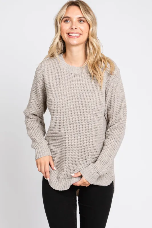 Taupe Waffle Knit Round Hem Sweater sold by Pinkblush