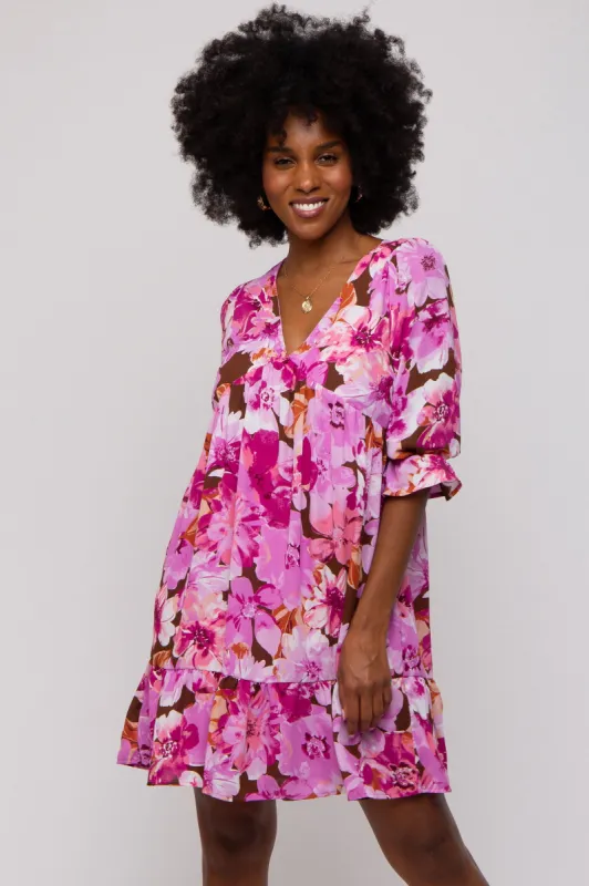 Lavender Floral V-Neck Dress sold by Pinkblush