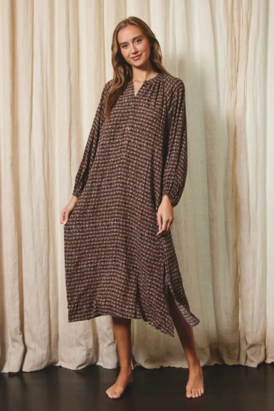 Charcoal Button Down 3/4 Sleeve Midi Dress sold by Pinkblush